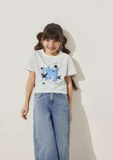 Mavi M Baskılı Çizgili Crop Bebe Mavi Çocuk Tişört 7610285-83766 - 1