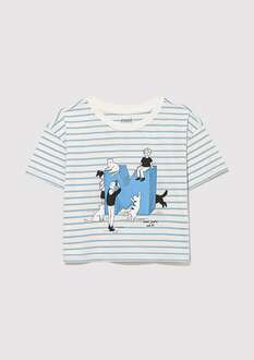 Mavi M Baskılı Çizgili Crop Bebe Mavi Çocuk Tişört 7610285-83766 - 3