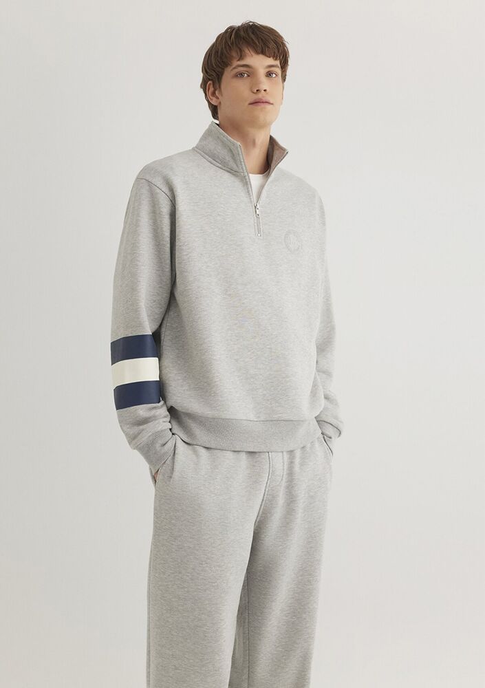 Mavi M Baskılı Half Zıp Açık Gri Erkek Sweat 0S10307-80196 - 1