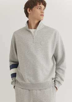 Mavi M Baskılı Half Zıp Açık Gri Erkek Sweat 0S10307-80196 - 2