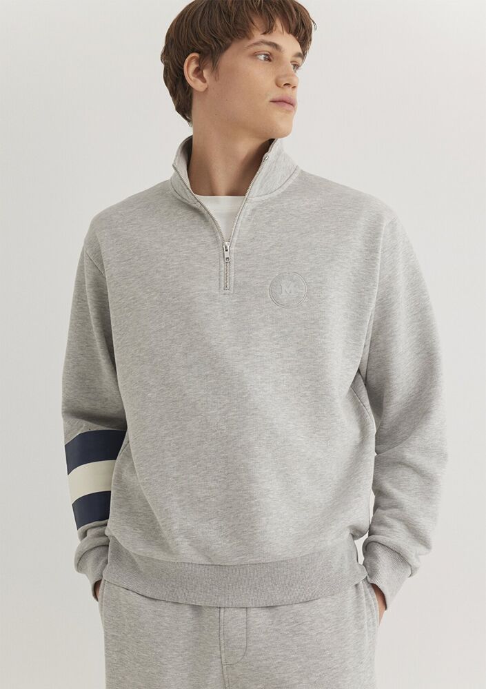 Mavi M Baskılı Half Zıp Açık Gri Erkek Sweat 0S10307-80196 - 2