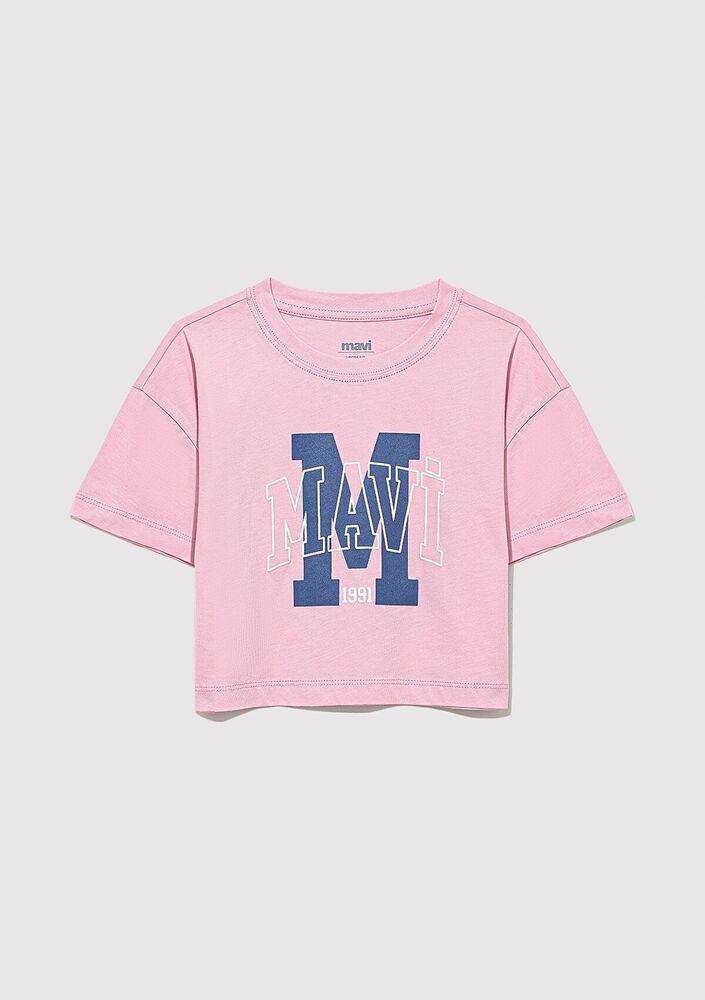 Mavi M Baskılı Logo Toz Pembe Çocuk Tişört 7610276-86953 - 1