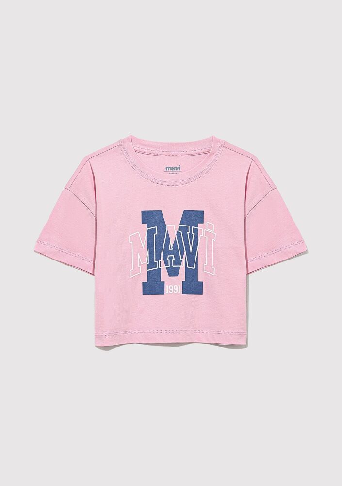 Mavi M Baskılı Logo Toz Pembe Çocuk Tişört 7610276-86953