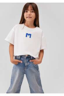 Mavi M Kedi Baskılı Kırık Beyaz Çocuk Tişört 7610168-70057 - Mavi (1)
