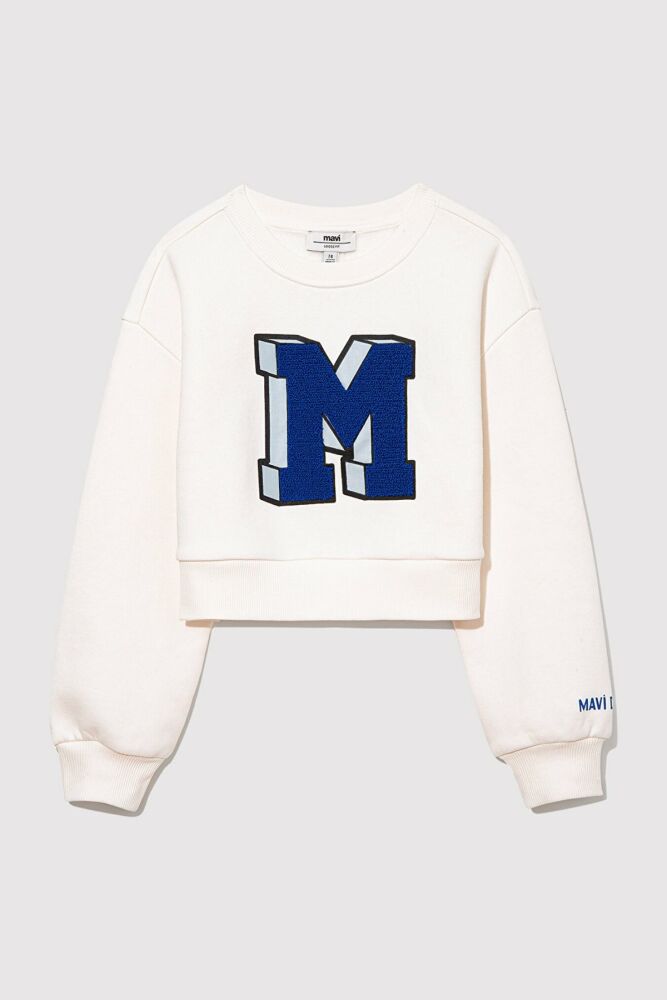 Mavi M Logo Baskılı Beyaz Çocuk Sweat 7S10079-70057 - 1