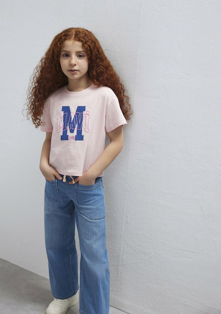 Mavi M Logo Baskılı Pembe Loose Fit Çocuk Tişört 7610390-71007