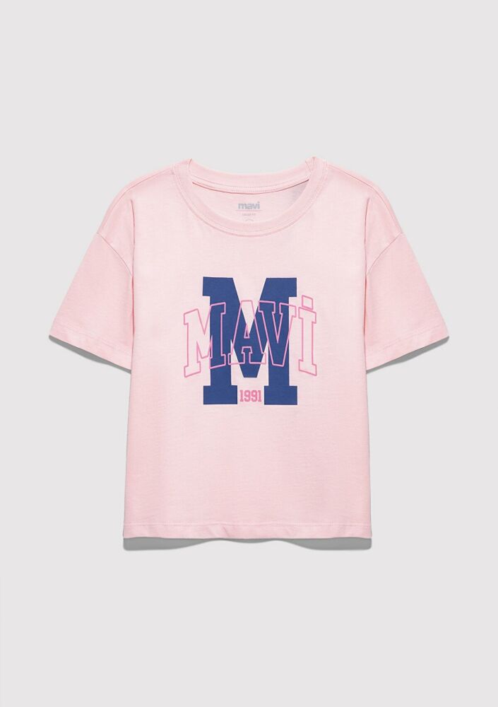 Mavi M Logo Baskılı Pembe Loose Fit Çocuk Tişört 7610390-71007 (1)
