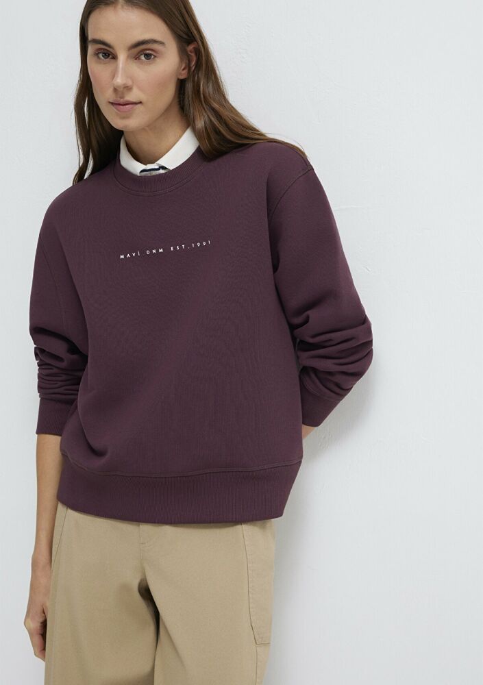 Mavi Mavi Denim Baskılı Bordo Loose Fit Kadın Sweatshirt 1S10525-70260