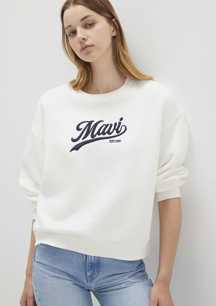 Mavi Mavi Logo Baskılı Beyaz Kadın Sweat 1S10419-80194