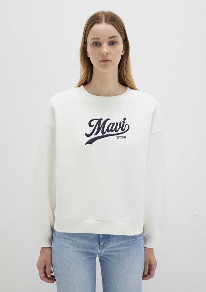 Mavi Mavi Logo Baskılı Beyaz Kadın Sweat 1S10419-80194 - 3