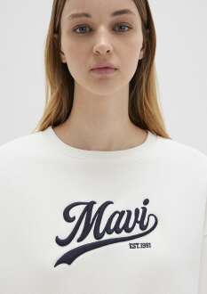 Mavi Mavi Logo Baskılı Beyaz Kadın Sweat 1S10419-80194 - 5