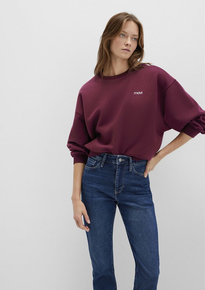 Mavi Mavi Logo Baskılı Bordo Loose Fit Kadın Sweat 1S10490-90705