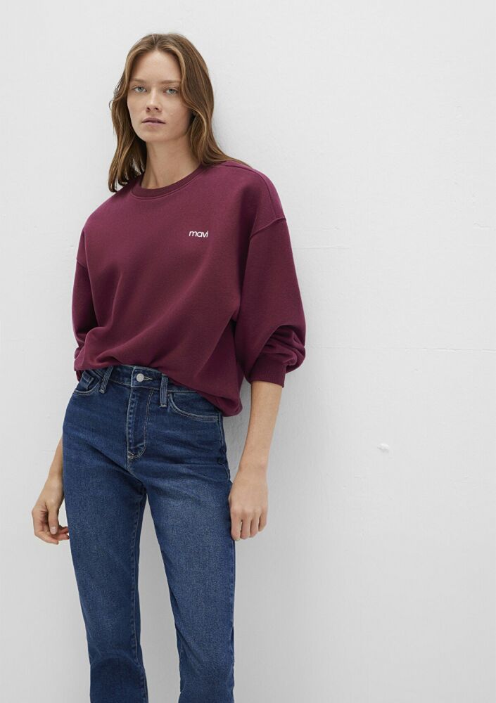Mavi Mavi Logo Baskılı Bordo Loose Fit Kadın Sweat 1S10490-90705 (1)