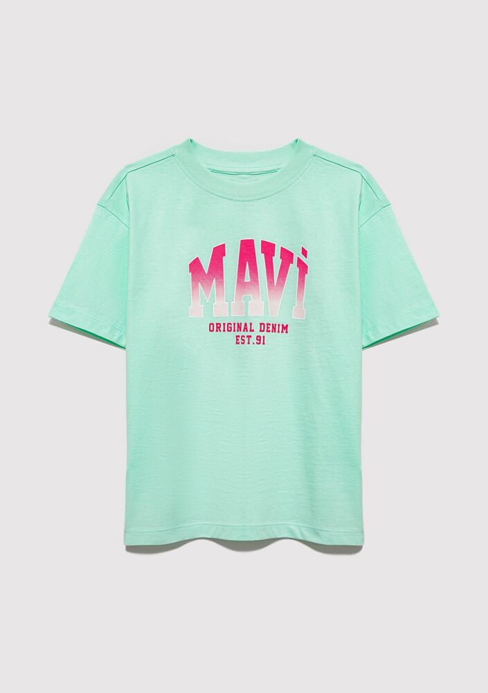 Mavi Mavi Logo Baskılı Yeşil Loose Fit Çocuk Tişört 7610386-71643