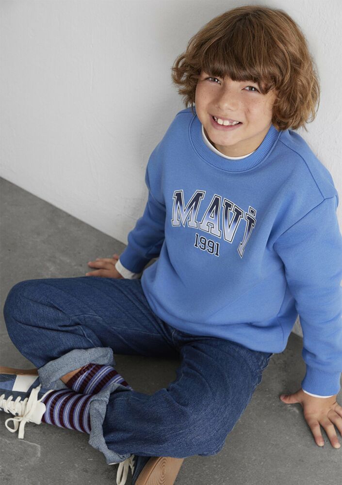 Mavi Mavi Logo Bisiklet Yaka Mavi Loose Fit Çocuk Sweat 6S10163-70724