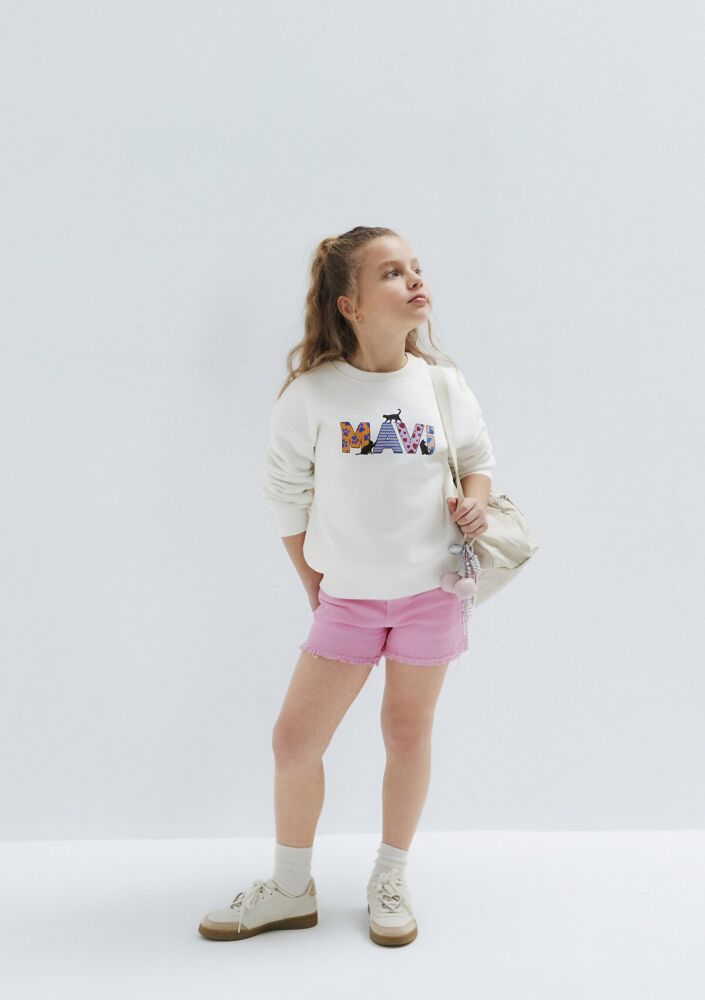 Mavi Melora Pembe Mom Fit Çocuk Jean Şort 7410655-86707