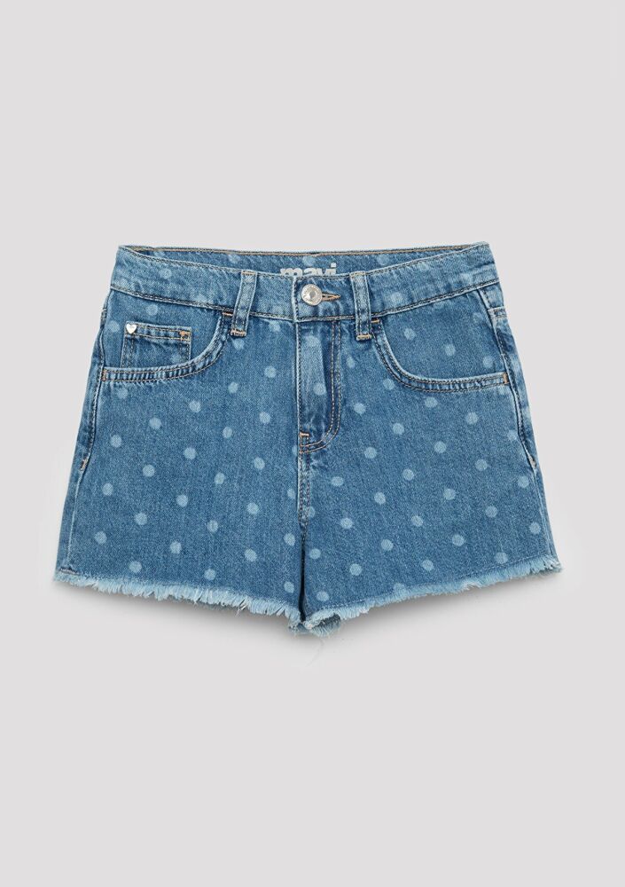 Mavi Melora Polka Dot Mavi Mom Fit Çocuk Jean Şort 7410655-A3339 (1)