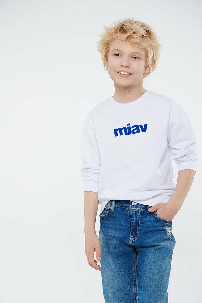 Mavi Mıav Baskılı Beyaz Çocuk Sweat 6610031-620 - 2