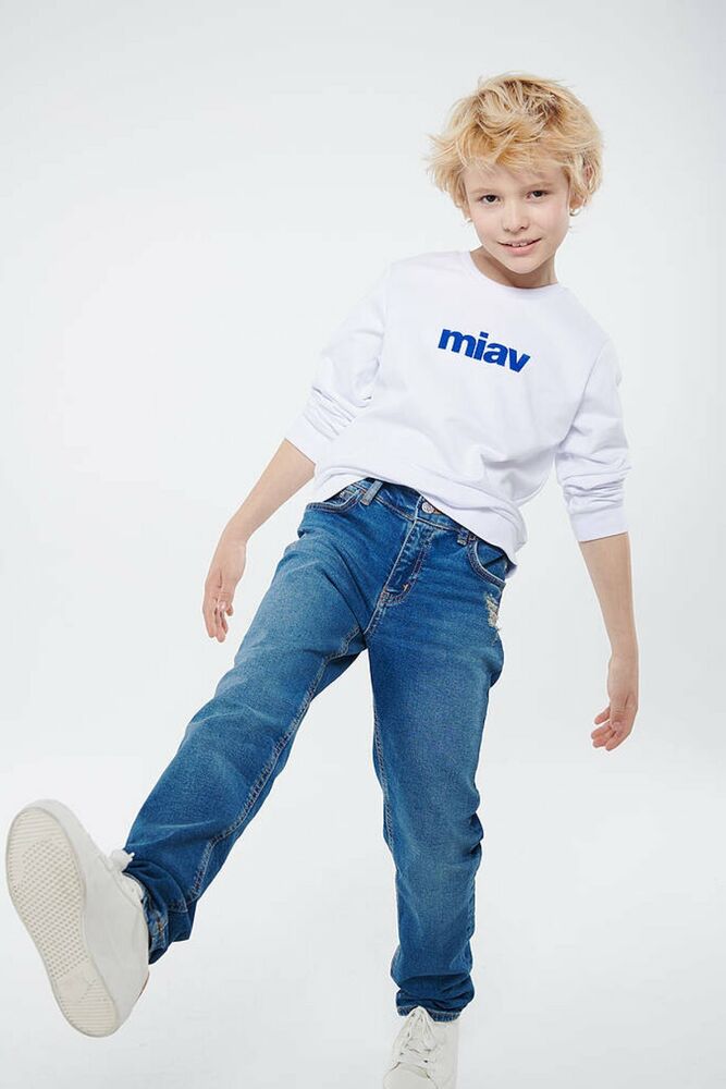 Mavi Mıav Baskılı Beyaz Çocuk Sweat 6610031-620 - 3