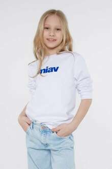 Mavi Mıav Baskılı Beyaz Çocuk Sweat 6610031-620 - 1