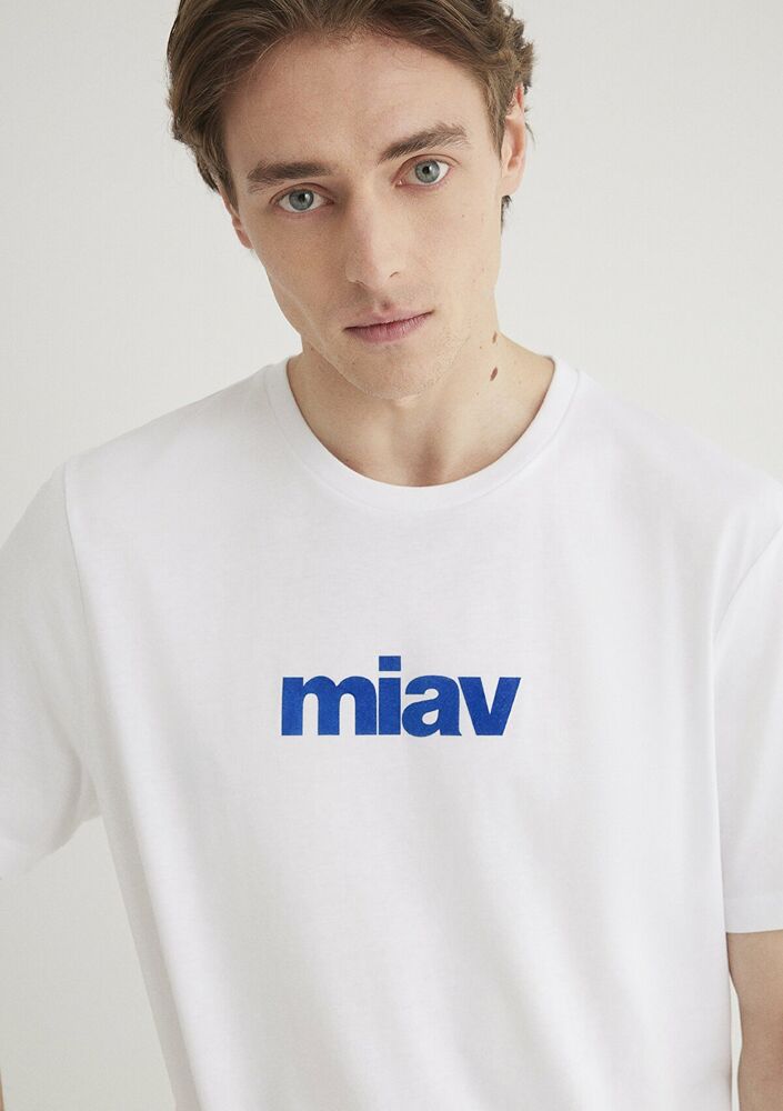 Mavi Miav Baskılı Beyaz Erkek Tişört 067153-620 - 2