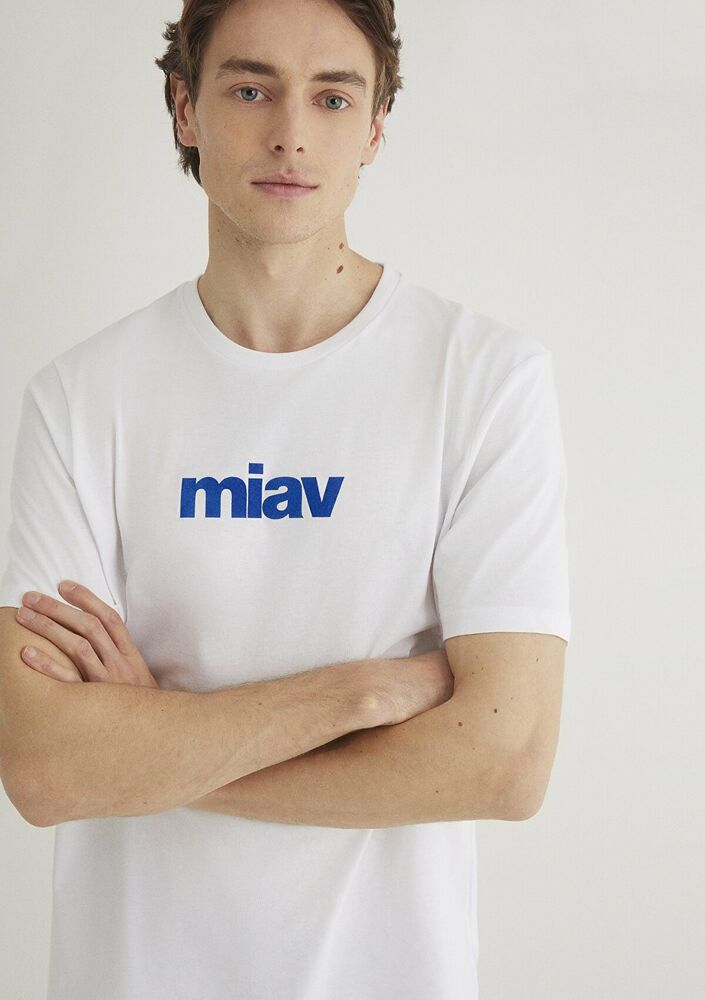 Mavi Miav Baskılı Beyaz Erkek Tişört 067153-620 - 3