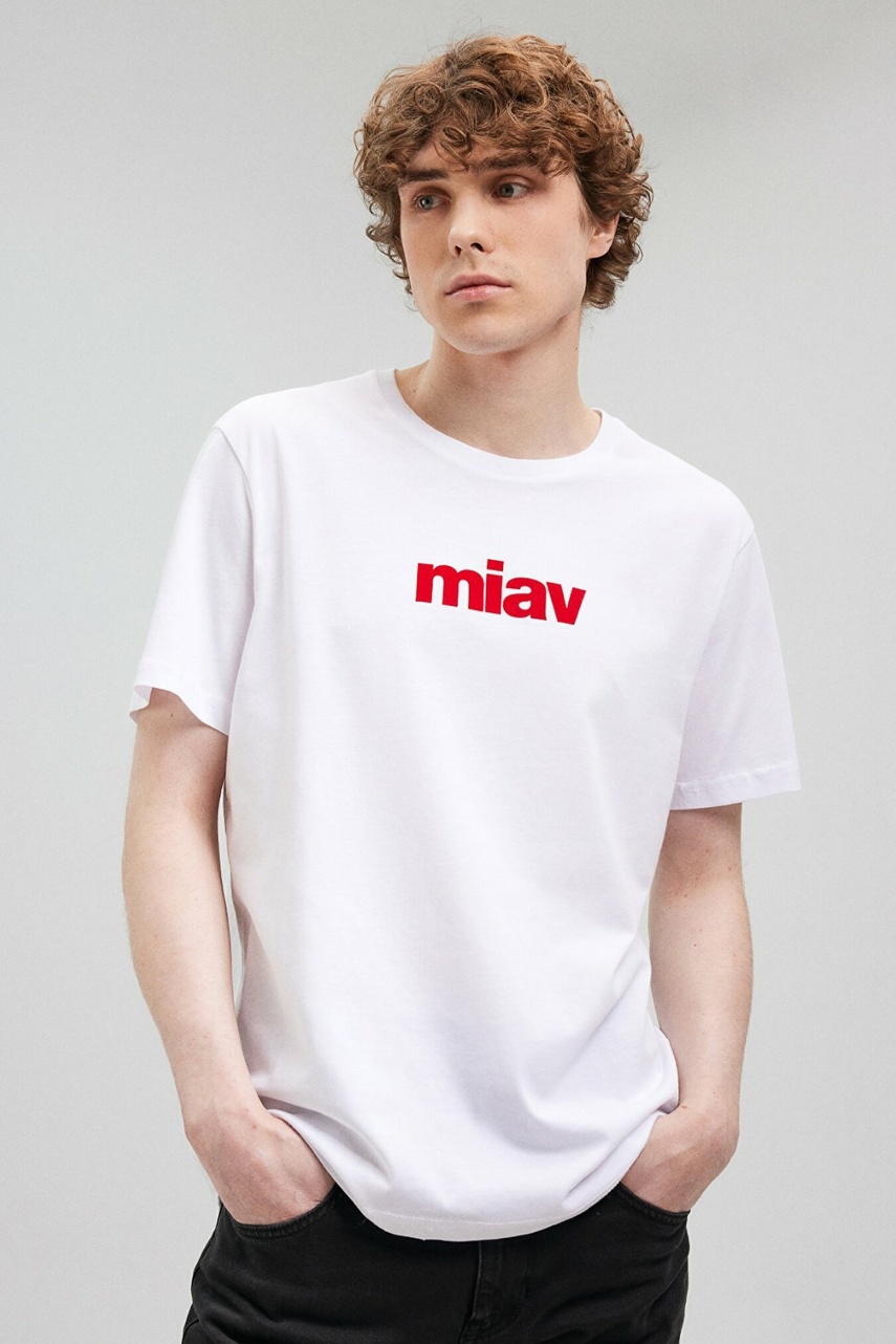 Mavi Miav Baskılı Beyaz Erkek Tişört 067153-622 - 1