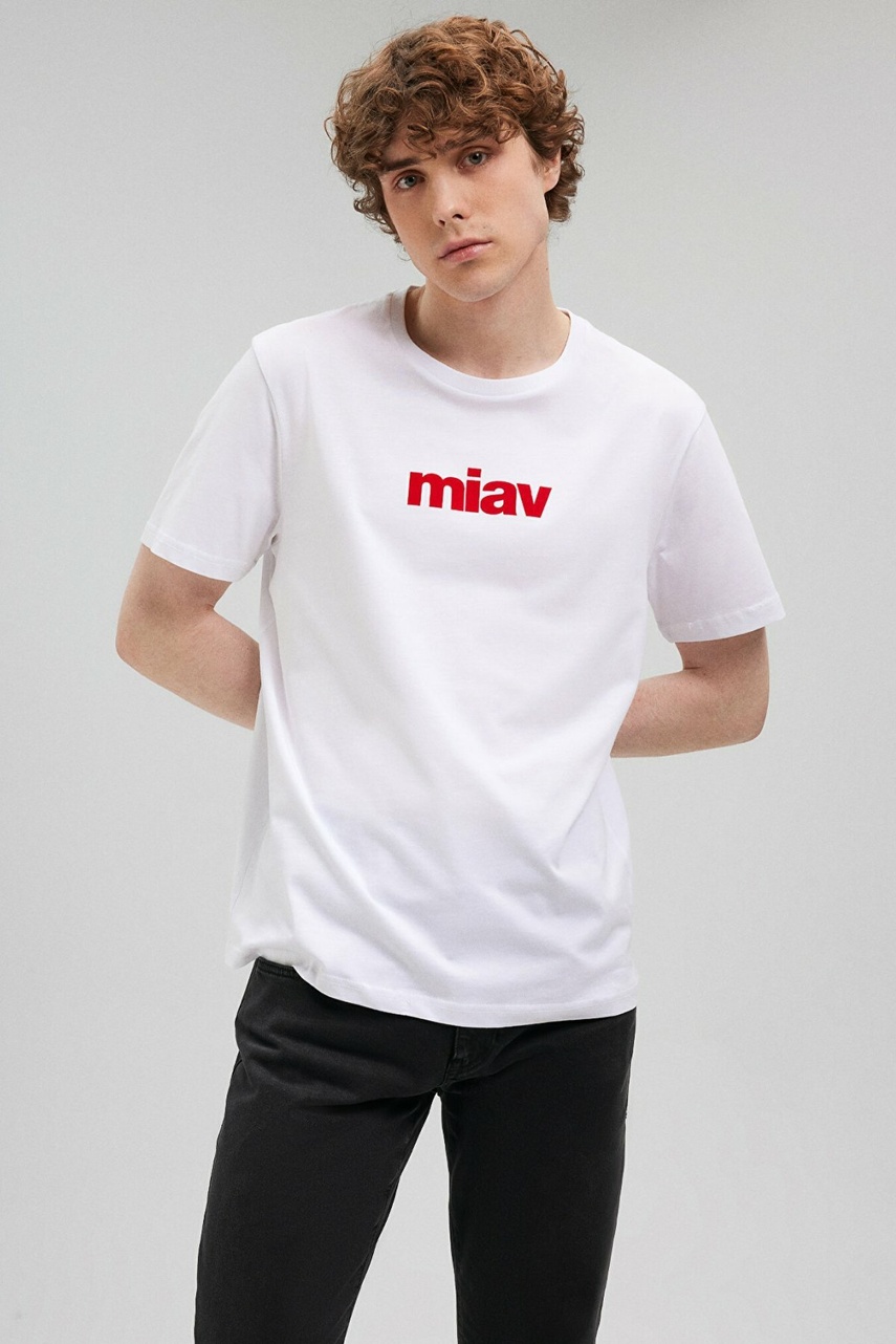 Mavi Miav Baskılı Beyaz Erkek Tişört 067153-622 - 2