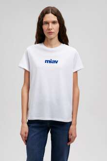 Mavi Miav Baskılı Beyaz Kadın Tişört 1610622-620 - Mavi (1)