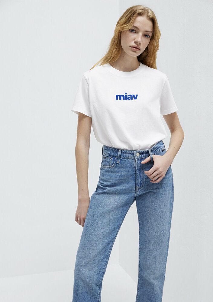 Mavi Miav Baskılı Beyaz Kadın Tişört 1610622-620