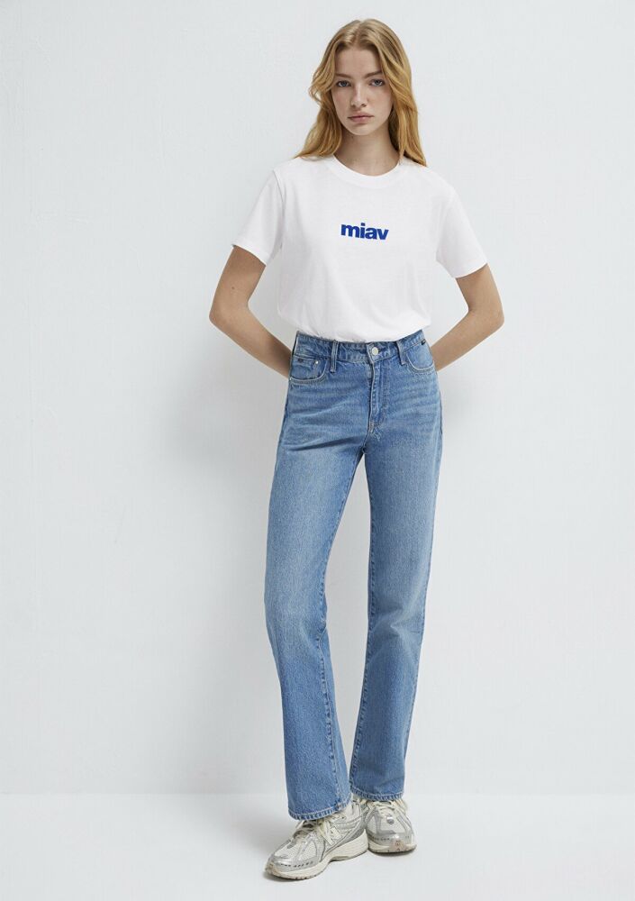 Mavi Miav Baskılı Beyaz Kadın Tişört 1610622-620 (1)