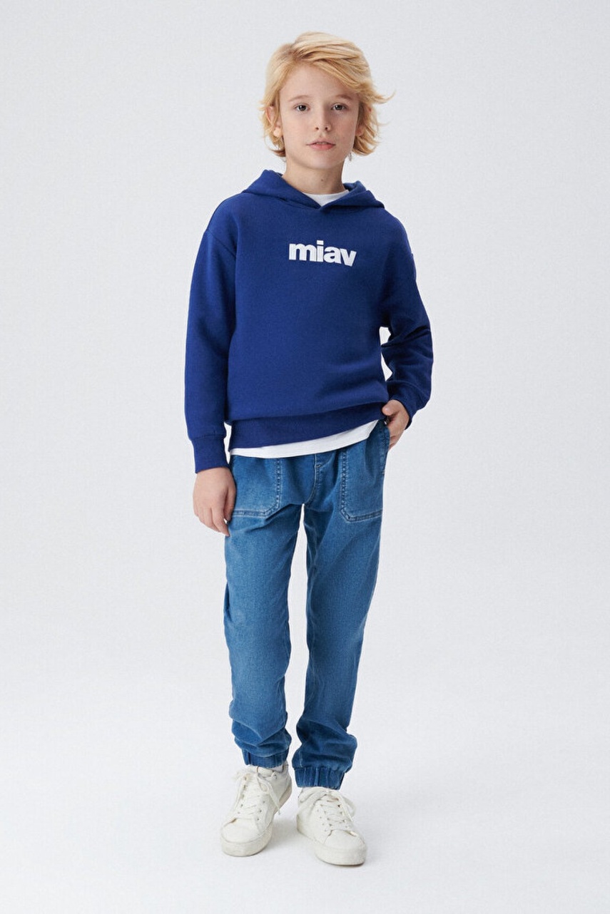 Mavi Mıav Baskılı  Kapişonlu Çocuk Sweat 6S10028-70722