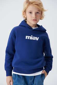 Mavi Mıav Baskılı Kapişonlu Çocuk Sweat 6S10028-70722 - Mavi (1)