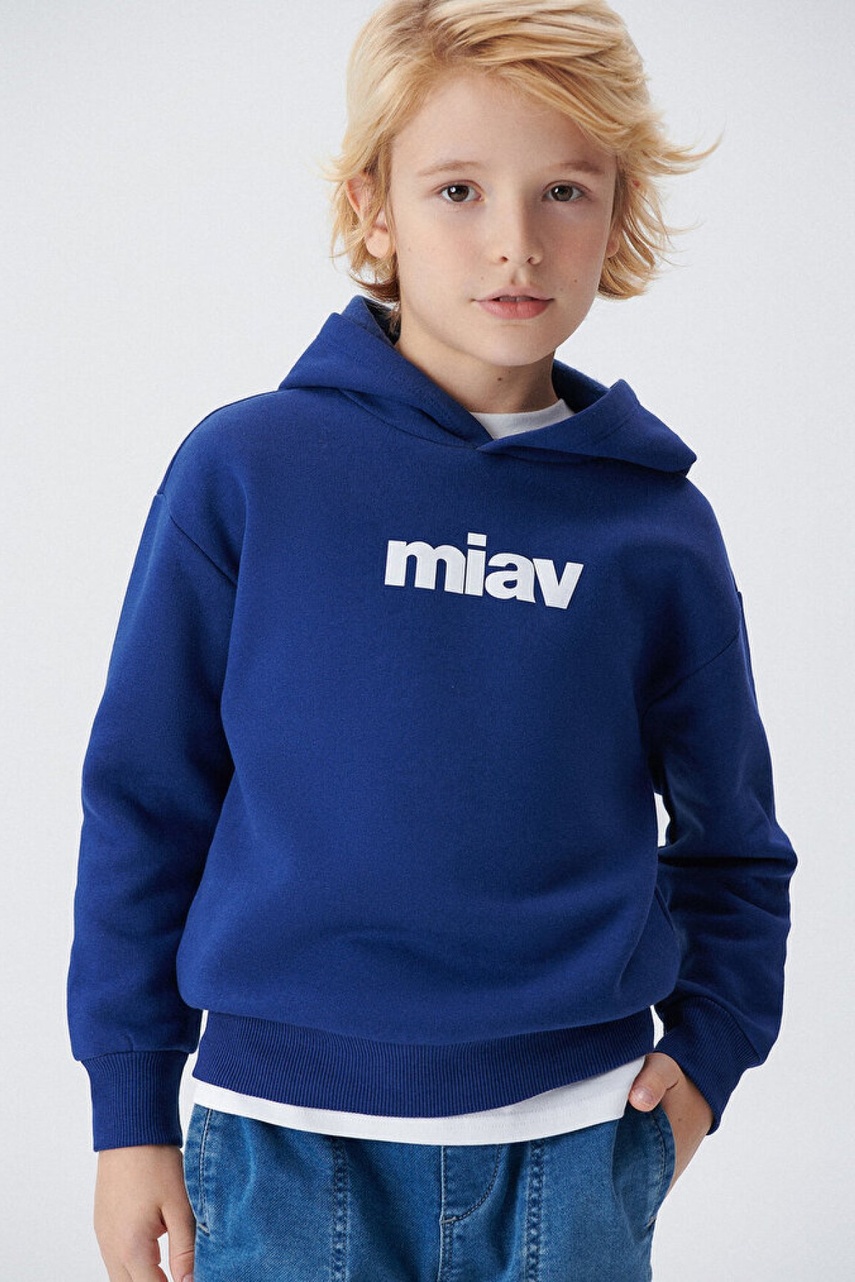 Mavi Mıav Baskılı  Kapişonlu Çocuk Sweat 6S10028-70722 (1)