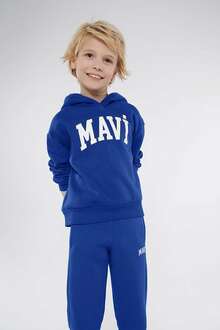 Mavi Miav Baskılı Kapişonlu Saks Mavi Çocuk Sweat 6610110-70896 - 1