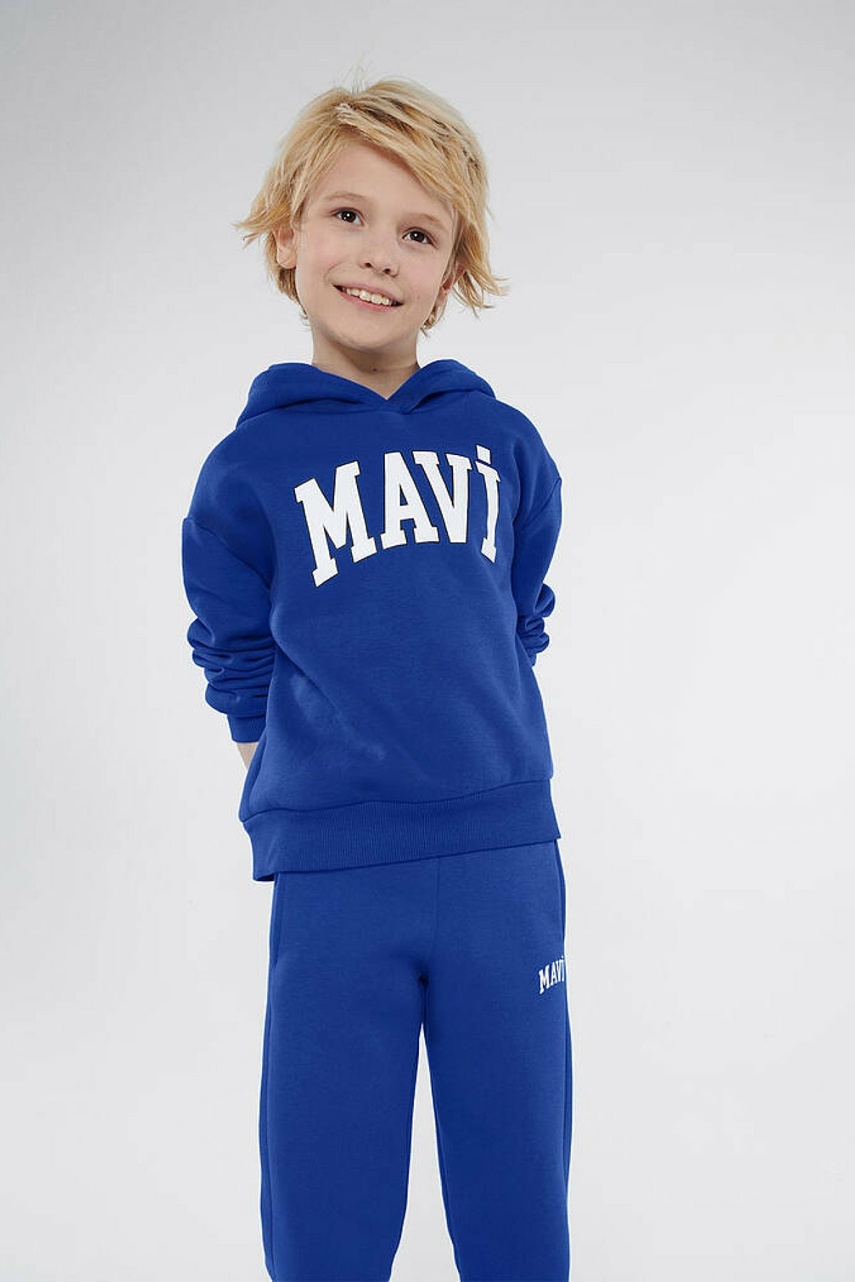 Mavi Miav Baskılı Kapişonlu Saks Mavi Çocuk Sweat 6610110-70896 - 1