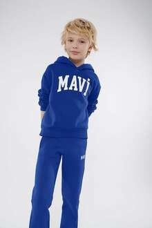 Mavi Miav Baskılı Kapişonlu Saks Mavi Çocuk Sweat 6610110-70896 - 2
