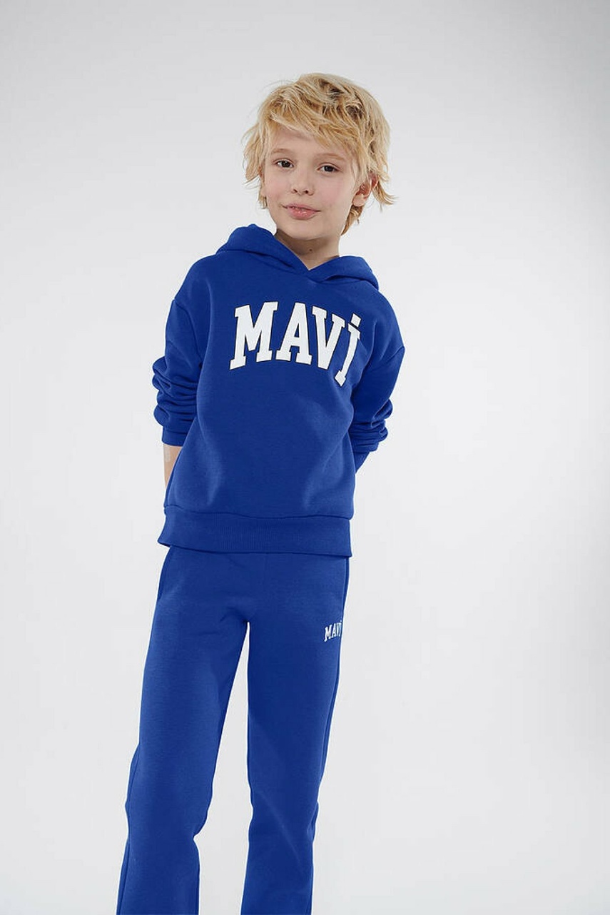 Mavi Miav Baskılı Kapişonlu Saks Mavi Çocuk Sweat 6610110-70896 - 2