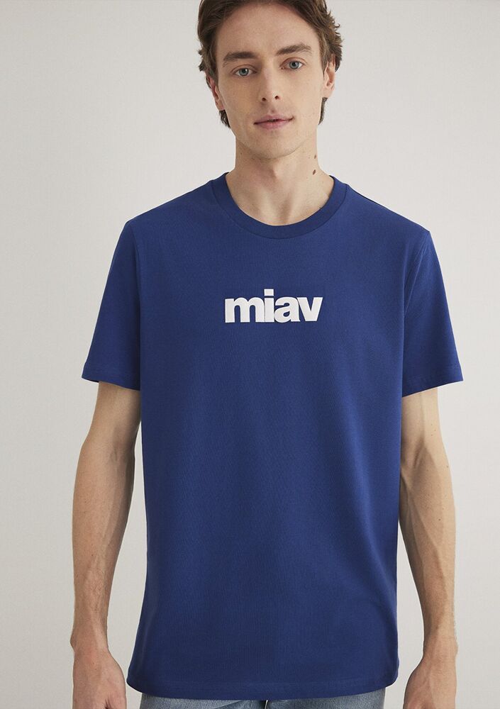 Mavi Miav Baskılı Koyu Saks Mavi Erkek Tişört 067153-70722 - 1