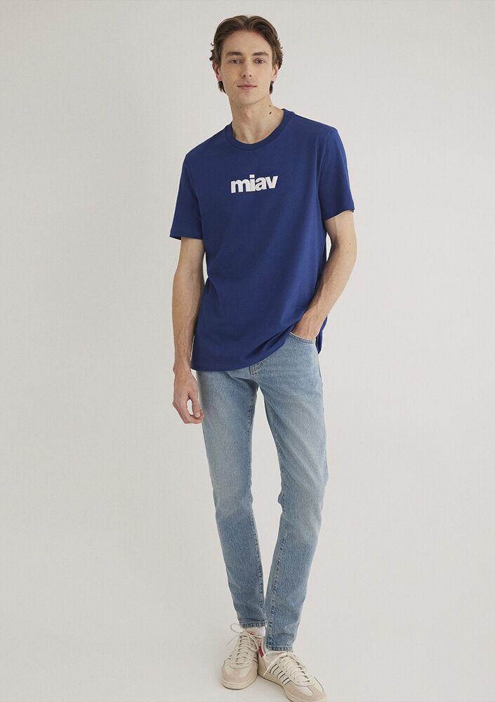 Mavi Miav Baskılı Koyu Saks Mavi Erkek Tişört 067153-70722 - 2