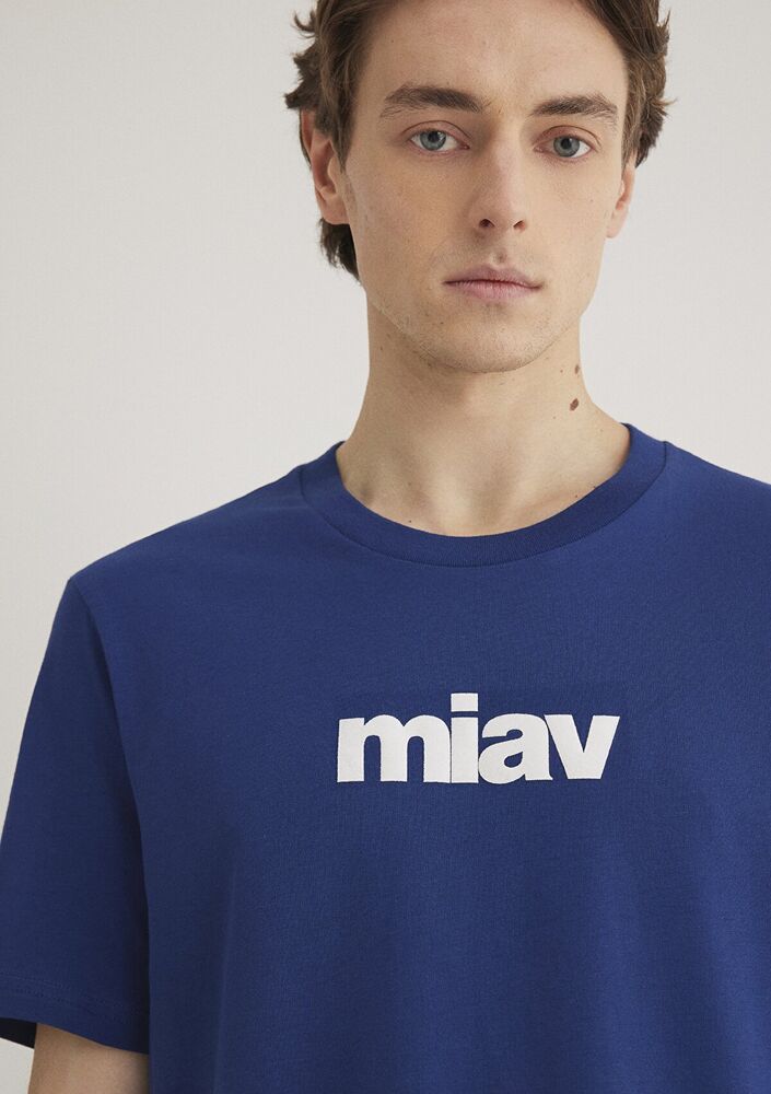 Mavi Miav Baskılı Koyu Saks Mavi Erkek Tişört 067153-70722 - 5