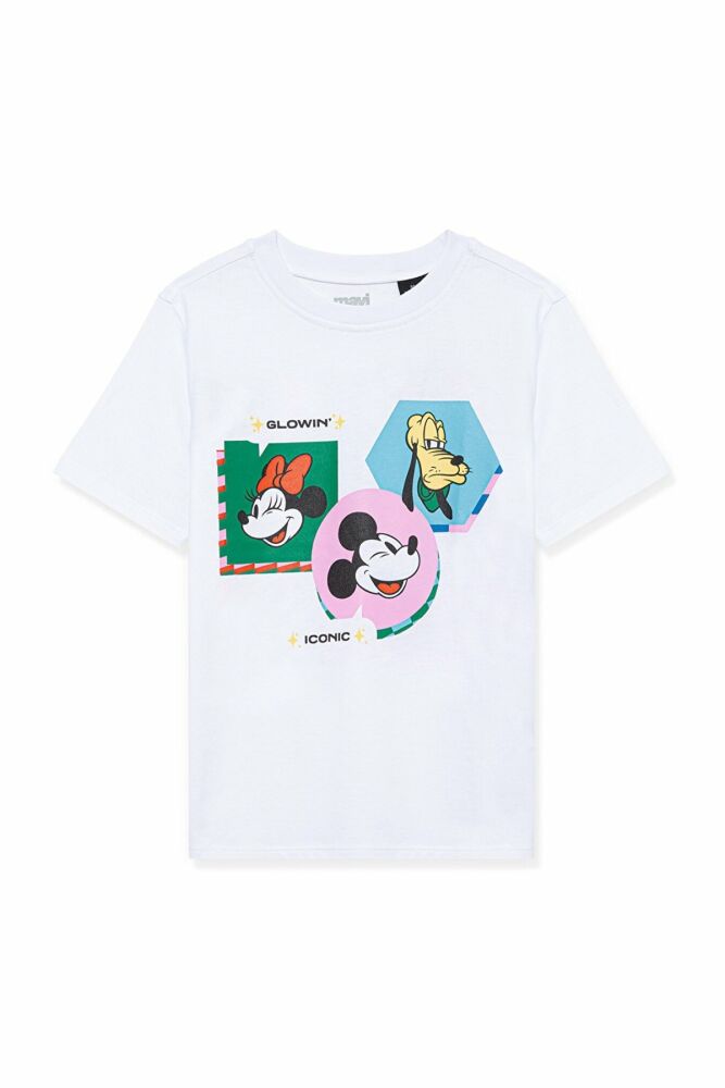 Mavi Mickey Mouse Baskılı Beyaz Çocuk Tişört 7610166-620 - 1