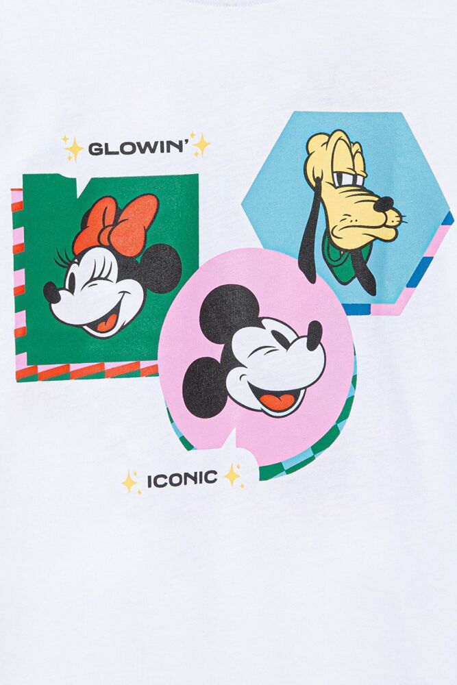 Mavi Mickey Mouse Baskılı Beyaz Çocuk Tişört 7610166-620 - 3