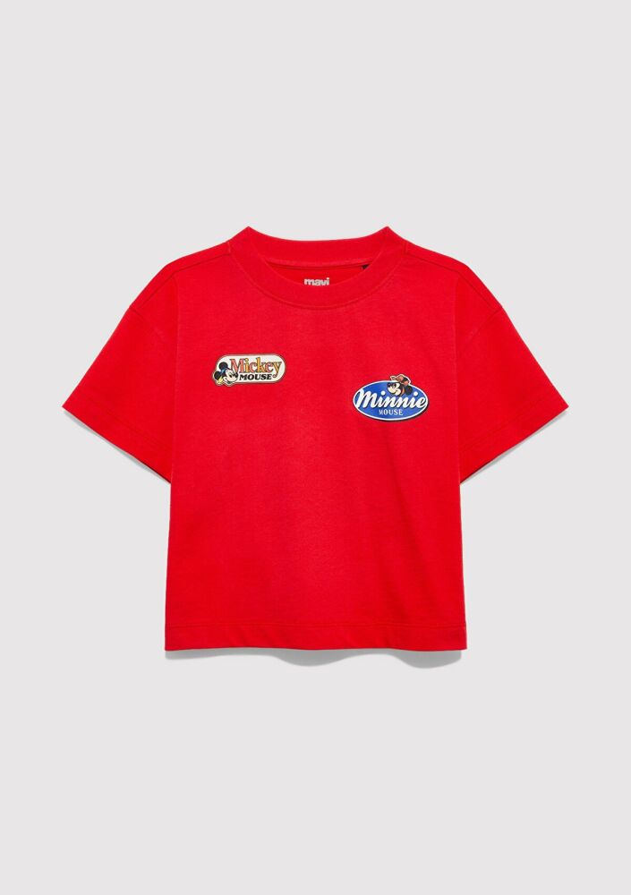 Mavi Mickey Mouse Baskılı Kırmızı Loose Fit Çocuk Tişört 7610420-70478 (1)