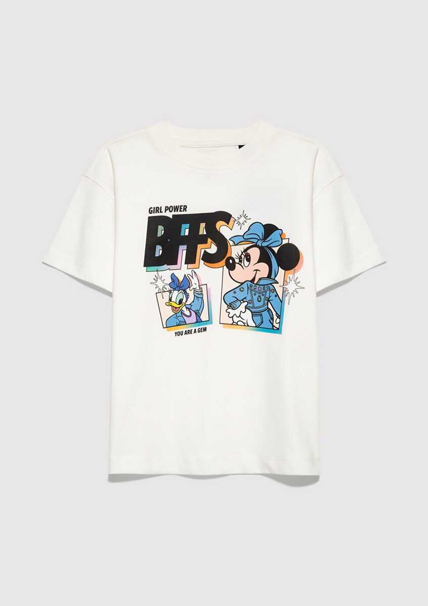 Mavi Mickey Mouse Baskılı Loose Fit Ekru Çocuk Tişört 7610419-70057