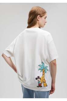 Mavi Mıckey Mouse Naskılı Kadın Tişört 1612475-80194 - Mavi (1)