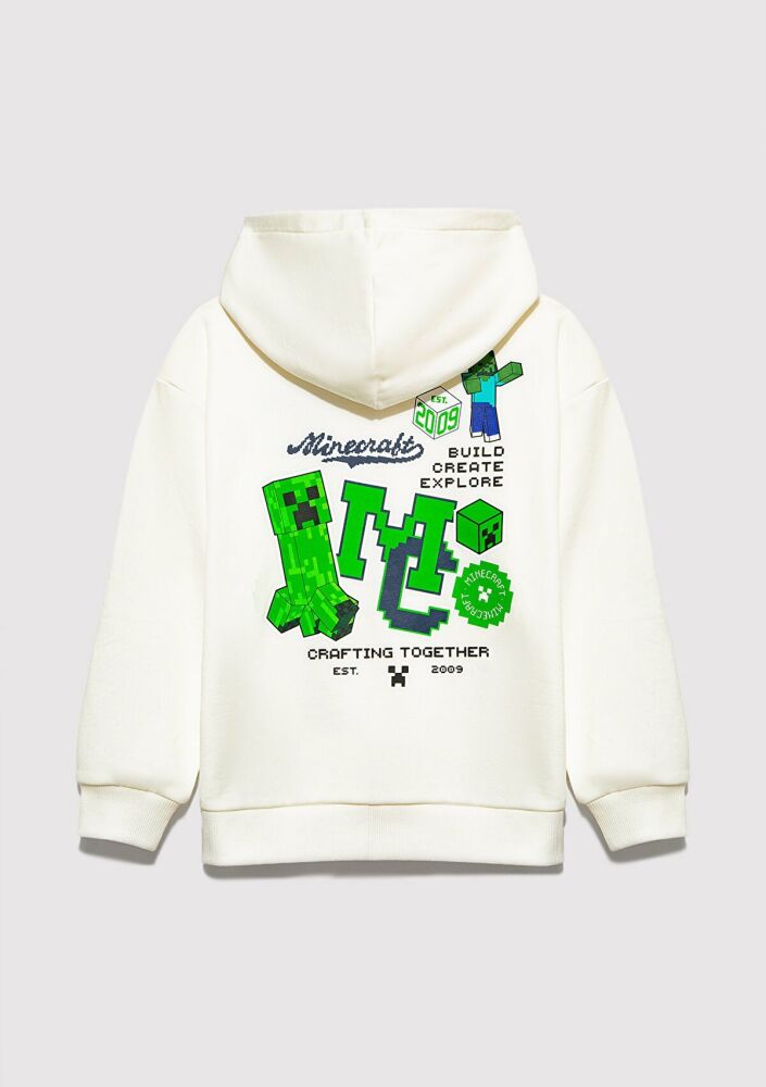 Mavi Minecraft Baskılı Kapüşonlu Ekru Oversıze Çocuk Sweat6S10176-70057 (1)