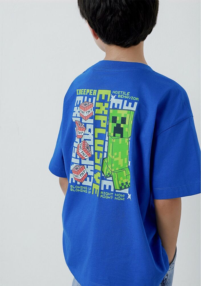 Mavi Minecraft Baskılı Oversize Çocuk Tişört 6610495-70896 (1)