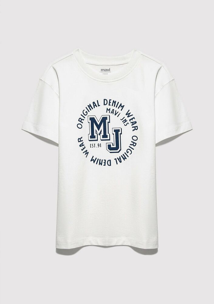 Mavi MJ Logo Baskılı Ekru Loose Fit Çocuk Tişört 6610395-70057 (1)