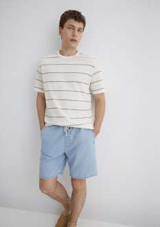 Mavi Mor Çizgili Ekru Loose Fit Erkek Tişört 0612941-70399 - 1